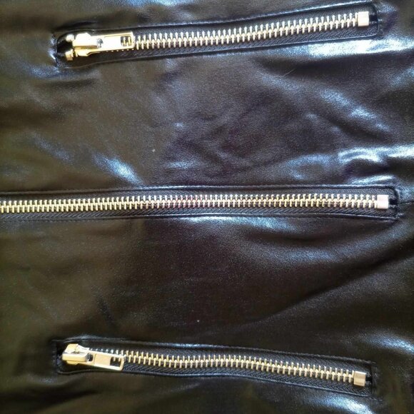 Bodysuit Black, Faux Leather, Zip-up, Crotch Snap, Long Sleeve Sz XL - Picture 4 of 10